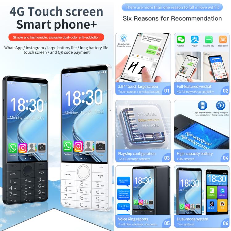 دووف R70 هاتف بلوحة مفاتيح، 6GB+128GB، شاشة 4 بوصة أندرويد 13 Mediatek MT6762 ثماني النواة، شبكة: 4G، يدعم متجر جوجل، مع كاميرا، مع كاميرا