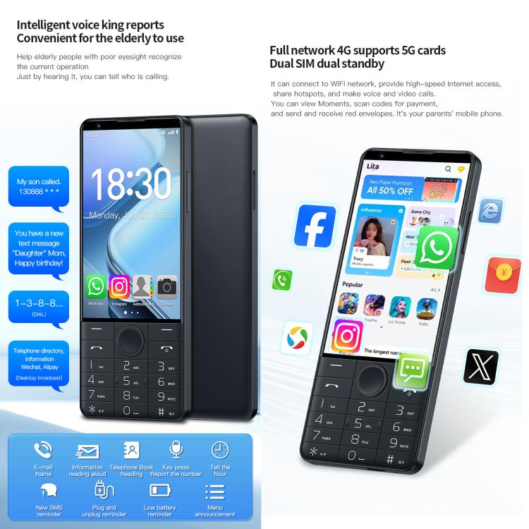 دووف R70 هاتف بلوحة مفاتيح، 6GB+128GB، شاشة 4 بوصة أندرويد 13 Mediatek MT6762 ثماني النواة، شبكة: 4G، يدعم متجر جوجل، مع كاميرا، مع كاميرا