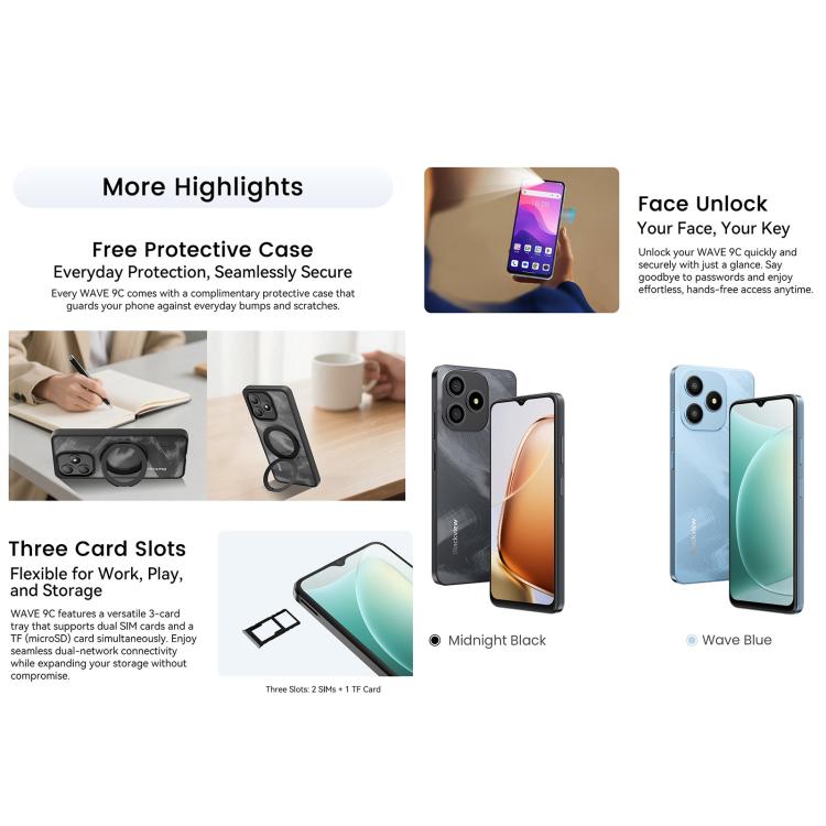 Blackview WAVE 9C, 4 GB + 64 GB, 6,56 Zoll, Android 15, Unisoc T603 SC9863A Octa-Core-Prozessor, Netzwerk: 4G, OTG, 4 GB + 64 GB