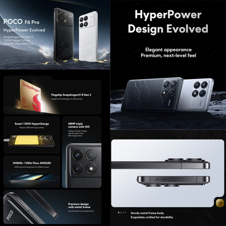 Xiaomi POCO F6 Pro Global, 12GB+512GB, In-screen Fingerprint, 6.67 inch Xiaomi HyperOS Snapdragon 8 Gen 2 Octa Core 3.19GHz, NFC, Network: 5G, 12GB+512GB