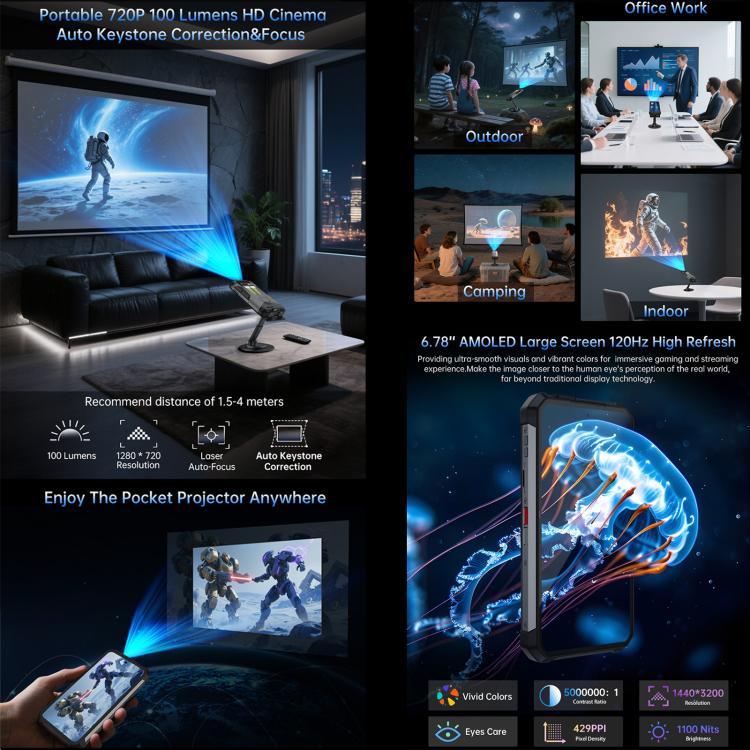 Unihertz 8849 Tank 4 Night Vision Projector Rugged Phone, 12GB+512GB, 6.78 inch Android 14 Dimensity 7300 MT6878 Octa Core, Network: 5G, NFC, Tank 4 12GB+512GB