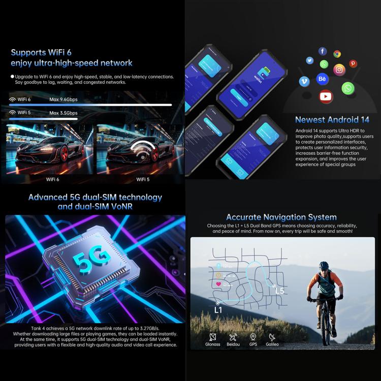 Unihertz 8849 Tank 4 Night Vision Projector Rugged Phone, 12GB+512GB, 6.78 inch Android 14 Dimensity 7300 MT6878 Octa Core, Network: 5G, NFC, Tank 4 12GB+512GB