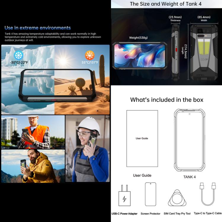 Unihertz 8849 Tank 4 Night Vision Projector Rugged Phone, 12GB+512GB, 6.78 inch Android 14 Dimensity 7300 MT6878 Octa Core, Network: 5G, NFC, Tank 4 12GB+512GB