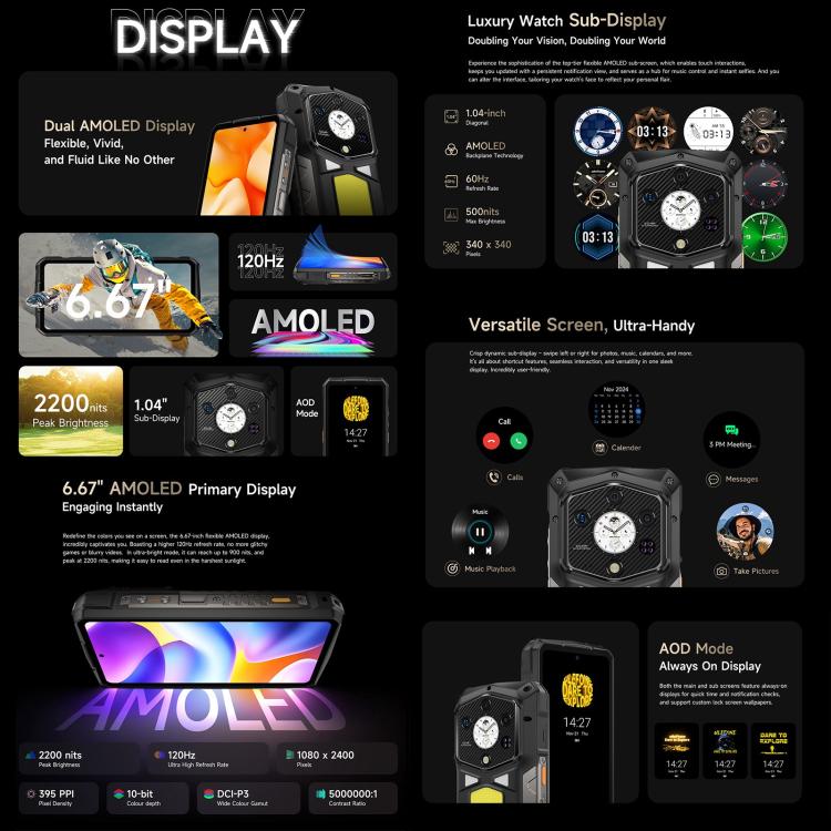 Ulefone Armor 29 Ultra Rugged Phone, 16GB+1TB, Night Vision, 6.67 inch + 1.04 inch Android 15 MediaTek Dimensity 9300+ Octa Core, Network: 5G, Versatile LED Light, Warning Light, Armor 29 Ultra