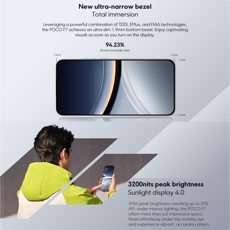 شاومي بوكو F7 العالمي، 12GB+256GB، بصمة إصبع مدمجة في الشاشة، شاشة 6.83 بوصة، شاومي HyperOS 2، سنابدراجون 8s الجيل الرابع ثماني النواة، NFC، شبكة: 5G، 12GB+256GB