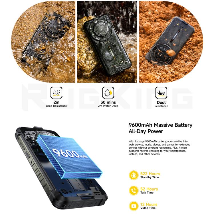 Ulefone RugKing, 8GB+256GB, IP68/IP69K Rugged Phone, 5.99 inch Android 15 Unisoc T7255 Octa Core, Network: 4G, NFC, OTG, RugKing