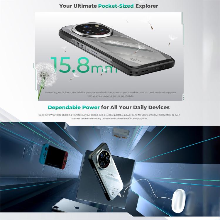 Oukitel WP62 Rugged Phone, 16GB+512GB, 108MP Camera, Fingerprint Identification, 6.6 inch Android 15 MediaTek Dimensity 7025 Octa Core, NFC, OTG, Network: 5G, 16GB+512GB