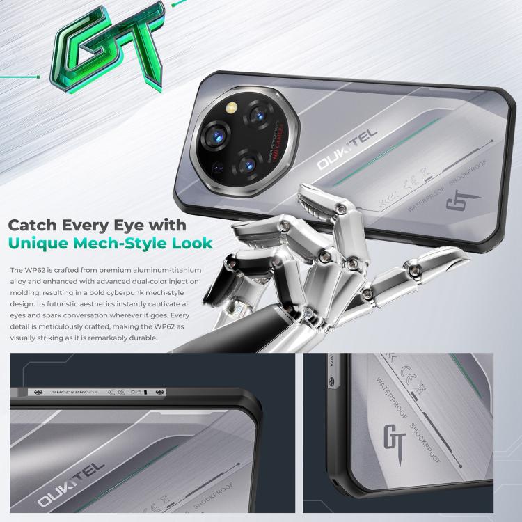 Oukitel WP62 Rugged Phone, 8GB+256GB, 108MP Camera, Fingerprint Identification, 6.6 inch Android 15 MediaTek Dimensity 7025 Octa Core, NFC, OTG, Network: 5G, 8GB+256GB