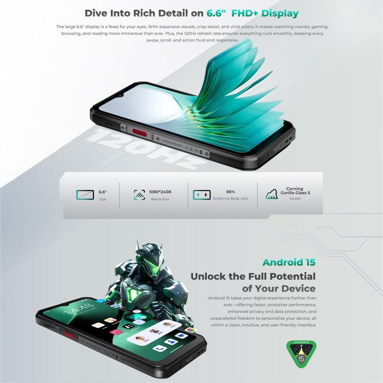 Oukitel WP62 Rugged Phone, 8GB+256GB, 108MP Camera, Fingerprint Identification, 6.6 inch Android 15 MediaTek Dimensity 7025 Octa Core, NFC, OTG, Network: 5G, 8GB+256GB