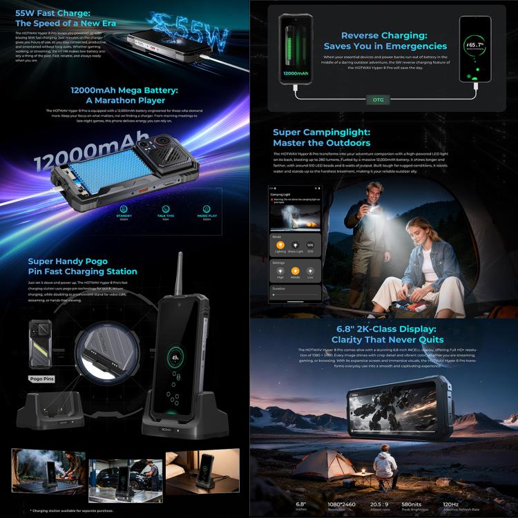 HOTWAV Hyper 8 Pro Rugged Phone, 12GB+512GB, 6.6 inch Android 15 MediaTek MT8791 Dimensity 7050 Octa Core, Network: 5G, OTG, NFC, Hyper 8 Pro