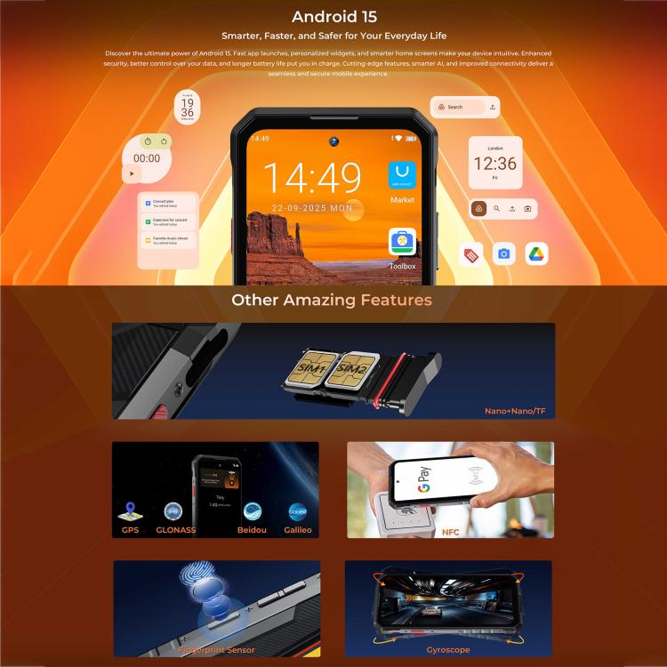 Oukitel WP58 Pro Rugged Phone, 8GB+512GB, Side Fingerprint Identification, 6.7 inch Android 15 UMS9621S Octa Core, NFC, OTG, Network: 5G, 8GB+512GB