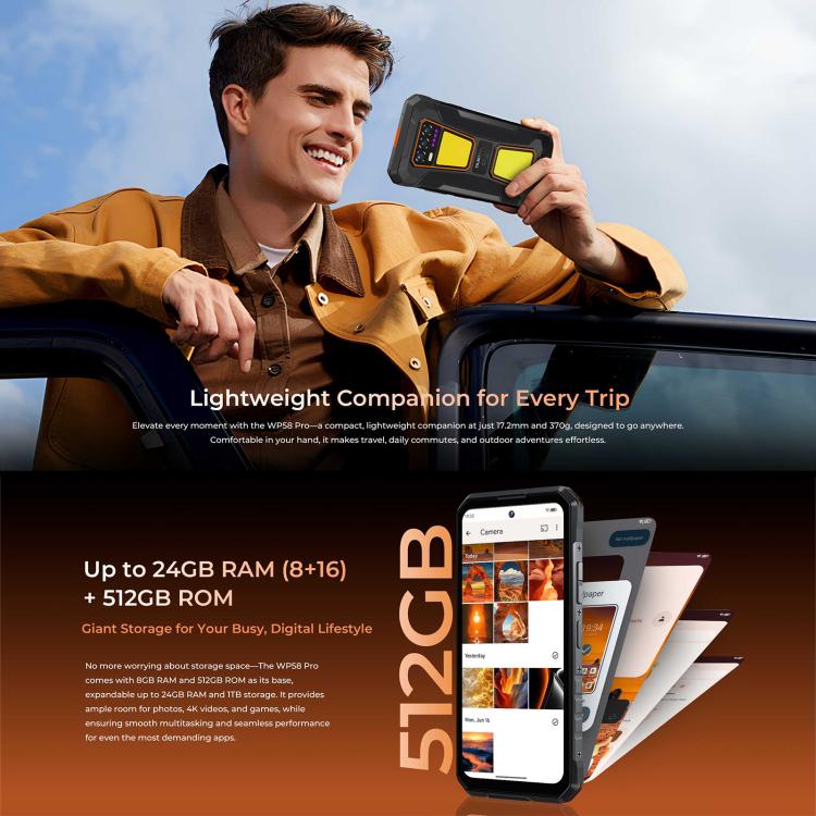 Oukitel WP58 Pro Rugged Phone, 8GB+512GB, Side Fingerprint Identification, 6.7 inch Android 15 UMS9621S Octa Core, NFC, OTG, Network: 5G, 8GB+512GB