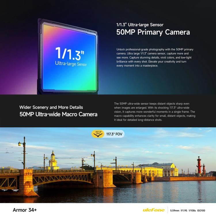 Ulefone Armor 34+, 16GB+512GB, Night Vision, IP68/IP69K Rugged Phone, 6.95 inch Android 15 MediaTek Dimensity 7400X Octa Core, Network: 5G, NFC, OTG, Armor 34+