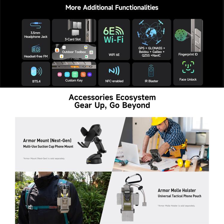 Ulefone Armor 34+, 16GB+512GB, Night Vision, IP68/IP69K Rugged Phone, 6.95 inch Android 15 MediaTek Dimensity 7400X Octa Core, Network: 5G, NFC, OTG, Armor 34+