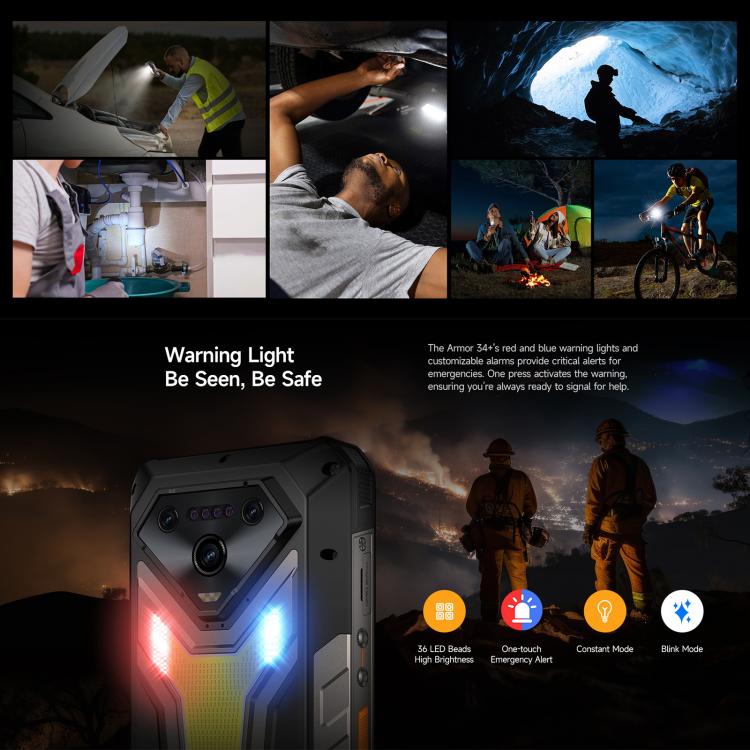 Ulefone Armor 34+, 16GB+512GB, Night Vision, IP68/IP69K Rugged Phone, 6.95 inch Android 15 MediaTek Dimensity 7400X Octa Core, Network: 5G, NFC, OTG, Armor 34+