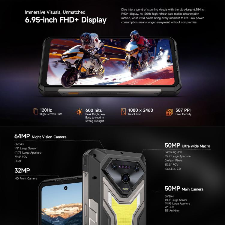 Ulefone Armor 34+, 16GB+512GB, Night Vision, IP68/IP69K Rugged Phone, 6.95 inch Android 15 MediaTek Dimensity 7400X Octa Core, Network: 5G, NFC, OTG, Armor 34+