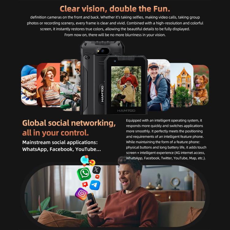 HAMTOD H6 Rugged Phone, 3GB+32GB, 2.83 inch Android 11 UNISOC SC9832E Quad-core, Network: 4G, VoLTE, SOS