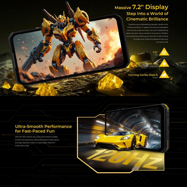 Oukitel WP60 Rugged Phone, 12GB+512GB, Night Vision, 108MP Camera, Side Fingerprint, 7.2 inch Android 15 MediaTek Dimensity 7025 Octa Core, NFC, OTG, Network: 5G, 12GB+512GB