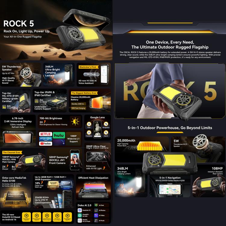 Blackview ROCK 5 Rugged Phone, 12GB+256GB, 6.67 inch Android 16 Helio G100 MT8781 Octa Core, Network: 5G, OTG, NFC, 12GB+256GB