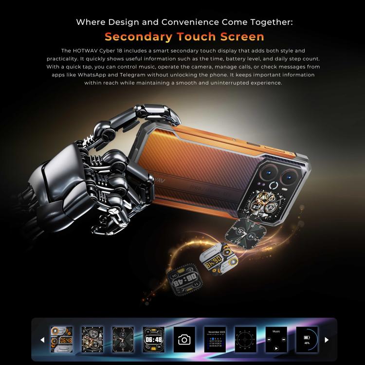 HOTWAV Cyber 18 Rugged Phone, 8GB+256GB, 6.75 inch Android 16 Unisoc T7250 UMS9230E Octa Core, Network: 4G, NFC, OTG, Cyber 18