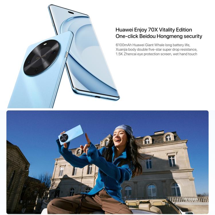 HUAWEI Enjoy 70X Vitality Edition, Fingerabdrucksensor im Display, 6,78 Zoll HarmonyOS 4.2 Octa-Core-Prozessor, OTG-Unterstützung, Google Play wird nicht unterstützt, 8 GB RAM + 128 GB Speicher