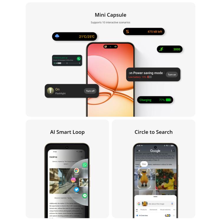 Realme 15T, 12GB+256GB, Screen Fingerprint Identification, 6.57 inch Realme UI 6.0 Android 15 MediaTek Dimensity 6400 Max Octa Core, NFC, Network: 5G, 12GB+256GB