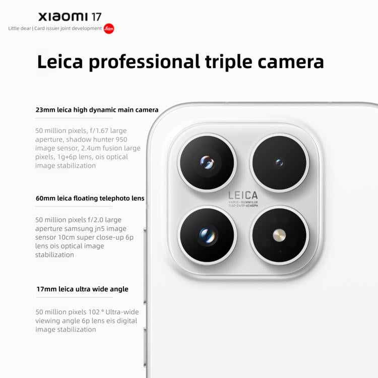 Xiaomi 17, 12 GB + 512 GB, 3D-Ultraschall-Fingerabdrucksensor, 6,3 Zoll Xiaomi HyperOS 3, Snapdragon 8 Elite Gen 5 Octa-Core-Prozessor, NFC, Netzwerk: 5G, 12 GB + 512 GB