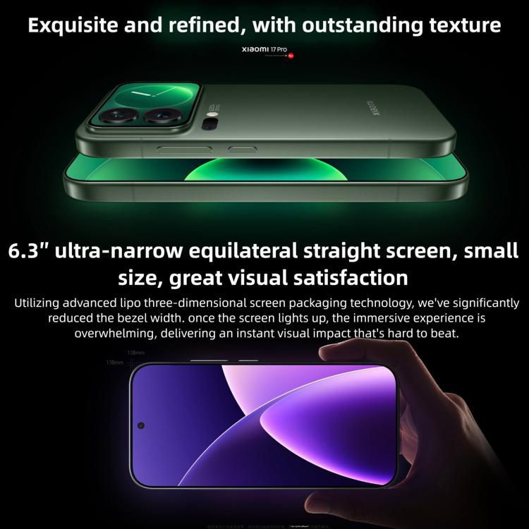 Xiaomi 17 Pro, 12GB+256GB, 3D Ultrasonic Fingerprint, 6.3 inch Xiaomi HyperOS 3 Snapdragon 8 Elite Gen 5 Octa Core, NFC, Network: 5G, 12GB+256GB
