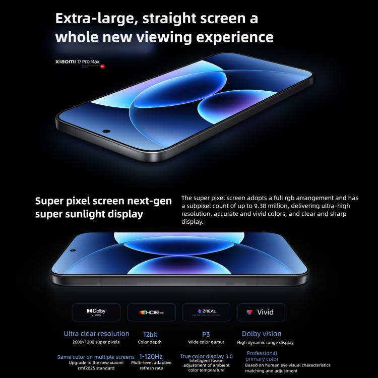 Xiaomi 17 Pro Max, 12GB+512GB, 3D Ultrasonic Fingerprint, 6.9 inch + 2.9 inch Xiaomi HyperOS 3 Snapdragon 8 Elite Gen 5 Octa Core, NFC, Network: 5G, 12GB+512GB