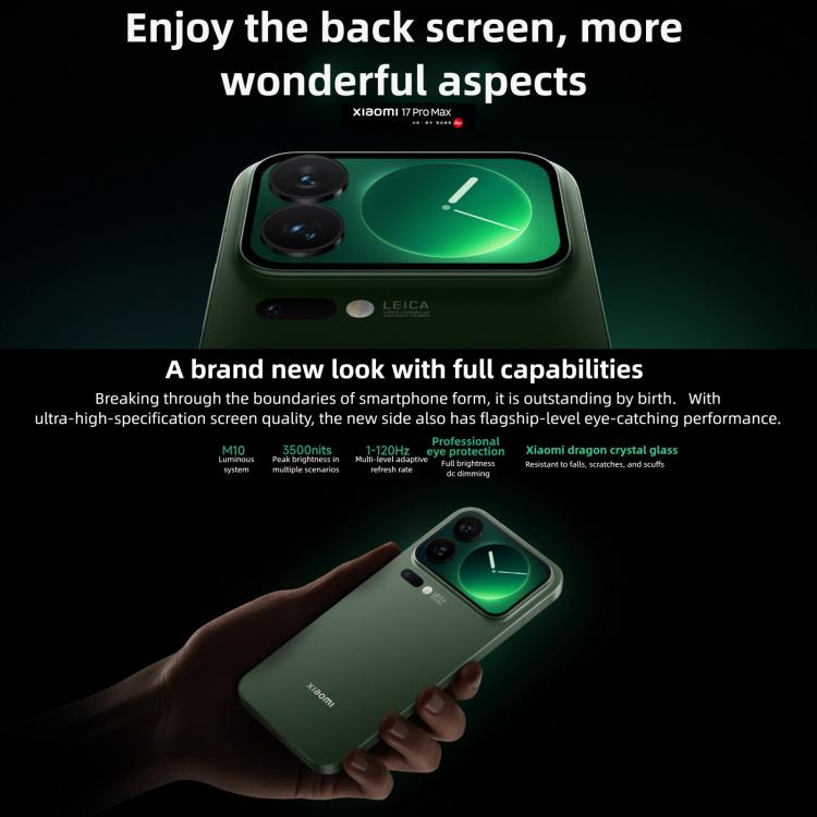 Xiaomi 17 Pro Max, 16GB+1TB, 3D Ultrasonic Fingerprint, 6.9 inch + 2.9 inch Xiaomi HyperOS 3 Snapdragon 8 Elite Gen 5 Octa Core, NFC, Network: 5G, 16GB+1TB