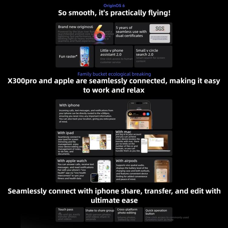 vivo X300 Pro, 12 GB + 256 GB, 6,78 Zoll OriginOS 6 Android 16 Dimensity 9500 Octa-Core, OTG, NFC, Netzwerk: 5G, 12 GB + 256 GB