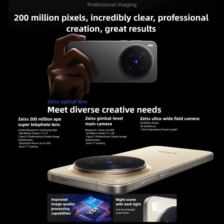 vivo X300 Pro, 12 GB + 256 GB, 6,78 Zoll OriginOS 6 Android 16 Dimensity 9500 Octa-Core, OTG, NFC, Netzwerk: 5G, 12 GB + 256 GB