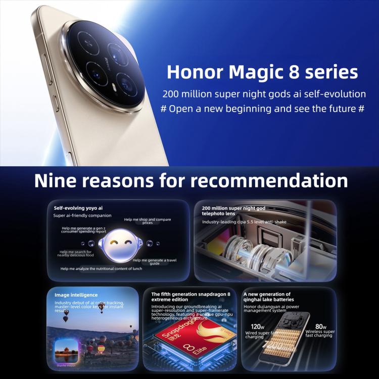 Honor Magic8 Pro, 12GB+256GB, Screen Fingerprint, 6.71 inch MagicOS 10.0 / Android 16 Snapdragon 8 Elite Gen 5 Octa Core, Network: 5G, NFC, OTG, 12GB+256GB