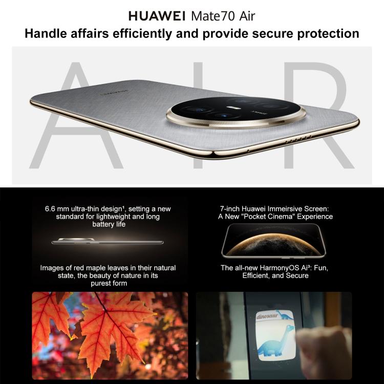 HUAWEI Mate 70 Air, 12GB+256GB, Side Fingerprint Identification, 7 inch HarmonyOS 5.1 Kirin 9020B, NFC, OTG, Not Support Google Play, 12GB+256GB