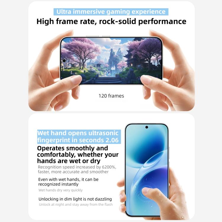 فيفو S50، 12GB+512GB، بصمة إصبع ثلاثية الأبعاد، شاشة 6.59 بوصة، أندرويد 16، OriginOS 6، سنابدراجون 8s الجيل الثالث ثماني النواة، OTG، NFC، شبكة: 5G، دعم Google Play، 12GB+512GB