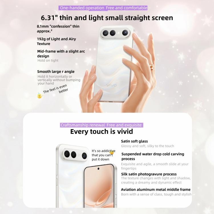vivo S50 Pro mini، 12GB+512GB، بصمة ثلاثية الأبعاد، شاشة 6.31 بوصة أندرويد 16 OriginOS 6 معالج Snapdragon 8 Gen 5 ثماني النواة، OTG، NFC، شبكة: 5G، يدعم Google Play، 12GB+512GB