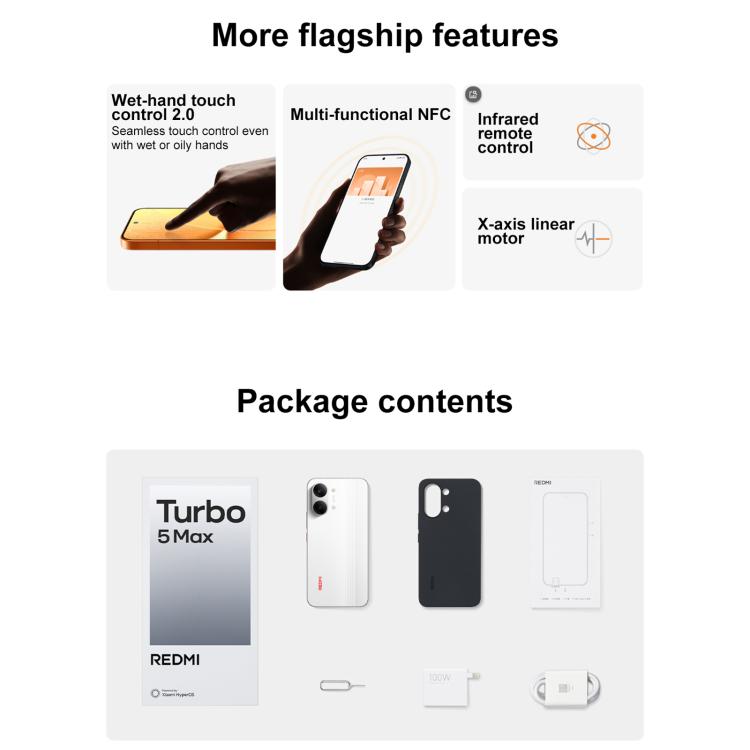 شاومي REDMI Turbo 5 Max، 12GB+512GB، شاشة 6.83 بوصة، Xiaomi HyperOS 3، Dimensity 9500s ثماني النواة، NFC، شبكة: 5G، 12GB+512GB