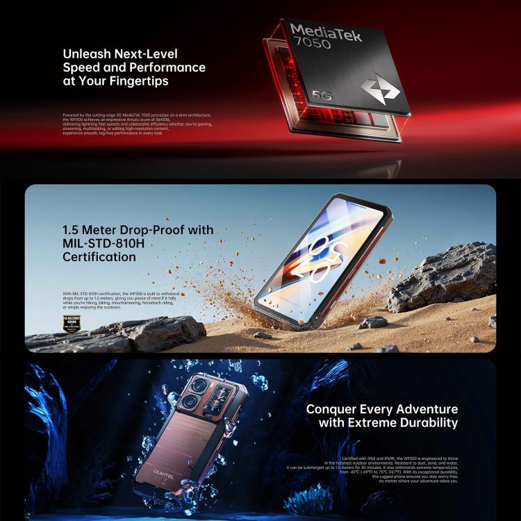 Oukitel WP300 Rugged Phone mit Smartwatch, 12 GB + 512 GB, 6,8 Zoll, Android 15, MediaTek Dimensity 7050 Octa-Core-Prozessor, NFC, OTG, 5G-Netzwerk