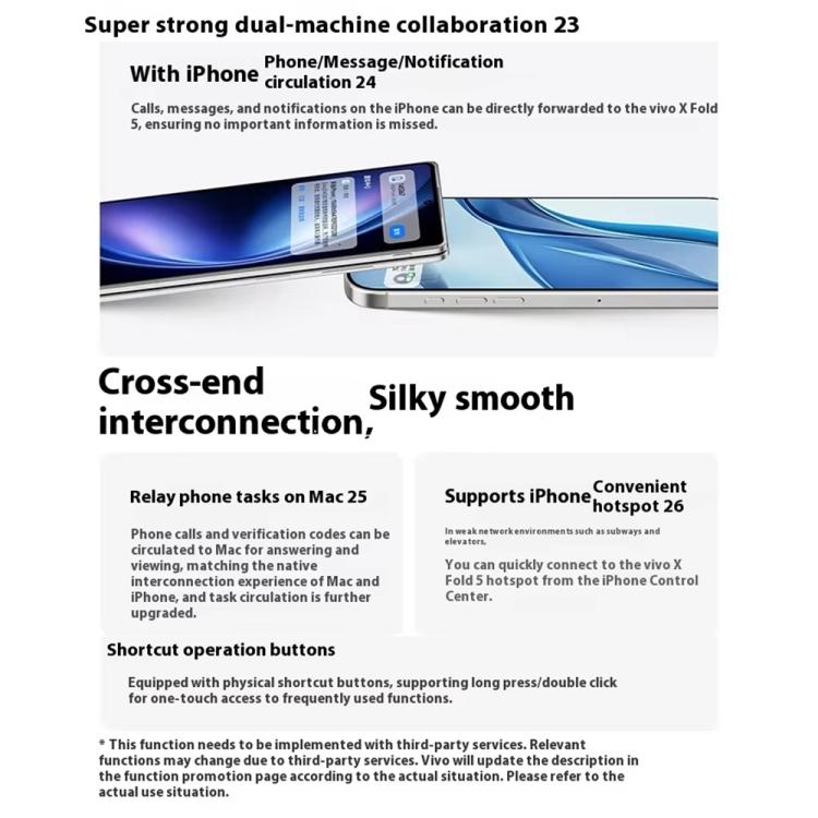 vivo X Fold5, 12 GB + 256 GB, 8,03 Zoll + 6,53 Zoll, Android 15 OriginOS 5, Snapdragon 8 Gen 3 Octa-Core, OTG, NFC, Netzwerk: 5G, 12 GB + 256 GB