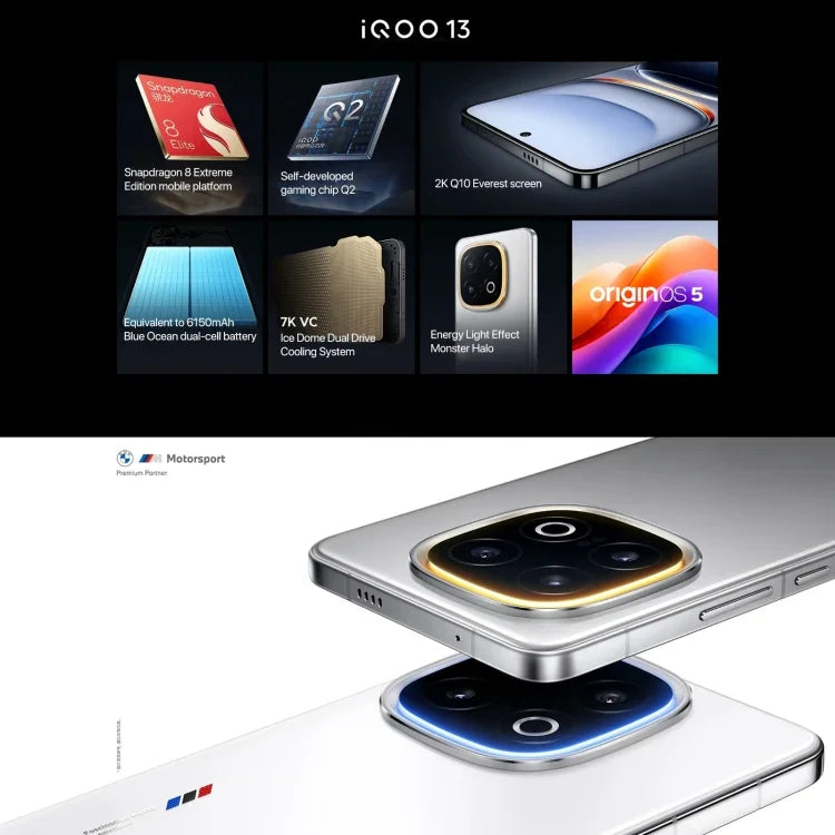vivo iQOO 13، 16GB+1TB، التعرف على الوجه / بصمة الشاشة، شاشة 6.82 بوصة أندرويد 15 OriginOS 5 سنابدراجون 8 إيليت ثماني النواة، OTG، NFC، شبكة: 5G، يدعم Google Play، 16GB+1TB