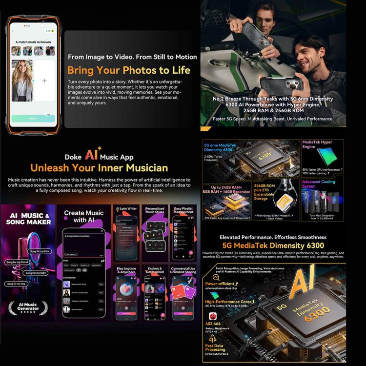 Blackview BL7000 Rugged Phone, 8 GB + 256 GB, 6,78 Zoll, Android 15, MediaTek Dimensity 6300 Octa-Core, Netzwerk: 5G, NFC, OTG