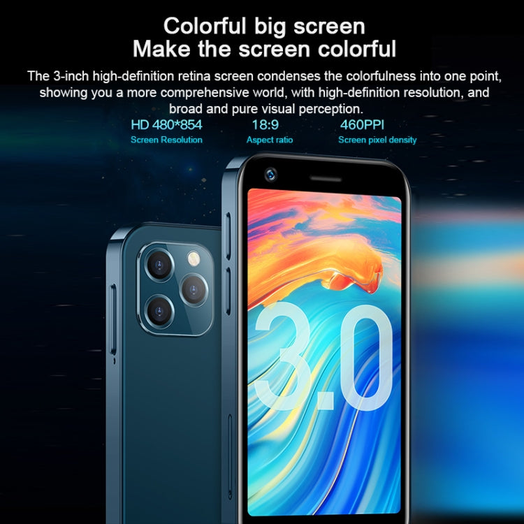 Face Recognition, 3.0 inch Android 9.0 MTK6737M Quad Core up to 1.1GHz, Bluetooth, WiFi, FM, Network: 4G, Dual SIM, 2GB+16GB