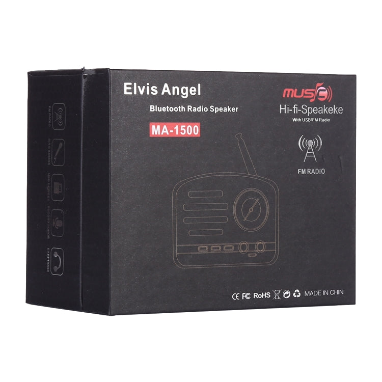 مكبر صوت راديو HiFi بلوتوث رجعي Angel MA-1500 مع ضوء LED ملون، يدعم USB وFM و3.5 مم AUX