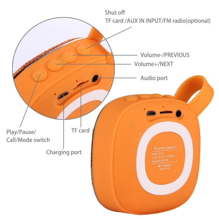 X25 Portable Fabric Design Bluetooth Stereo Speaker with Built-in MIC, Support Hands-free Calls & TF Card & AUX IN, Bluetooth Distance: 10m