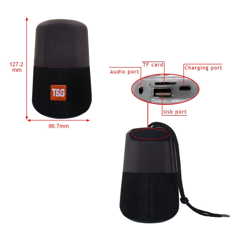 مكبر صوت ستيريو لاسلكي محمول T&G TG168 بتقنية Bluetooth V5.0 مع مقبض، ميكروفون مدمج، يدعم إضاءة LED متوهجة وبطاقة TF وقرص U ومدخل AUX وراديو FM، TG168