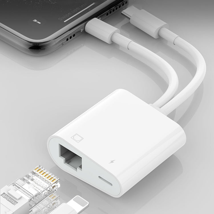 محول NK-1035 Pro 2 في 1 USB-C / Type-C + 8 دبابيس ذكر إلى RJ45 + 8 دبابيس شحن أنثى، NK-1035 Pro