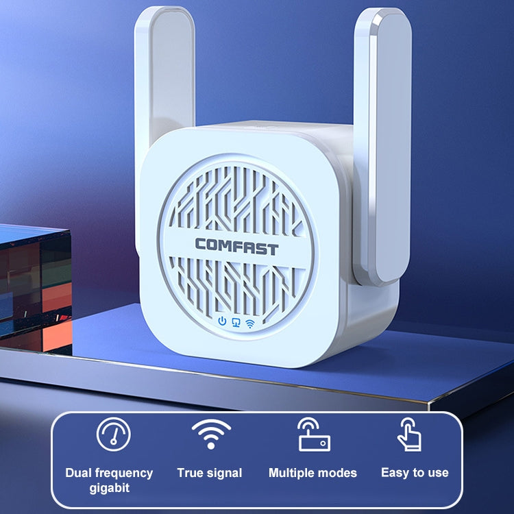 مكرر لاسلكي COMFAST CF-WR765AC بسرعة 1200 ميجابت في الثانية ثنائي النطاق مع هوائي خارجي، CF-WR765AC