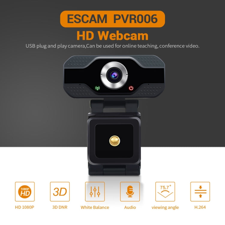 كاميرا ويب ESCAM PVR006 بدقة 1080p HD مع ميكروفون وUSB 2.0 للكمبيوتر، PVR006