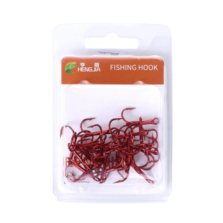 HENGJIA 20 PCS Classic Red High Carbon Steel Fishing Three-jaw Treble Hooks, 10# FH023
