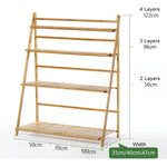 Bamboo 3-Tier Hanging Plant Stand Planter Shelves Flower Pot Storage Rack Folding Display Shelving Plants Shelf, Width: 100cm, 3-Tie Width: 100cm(White), 3-Tie Width: 100cm(Apricot)